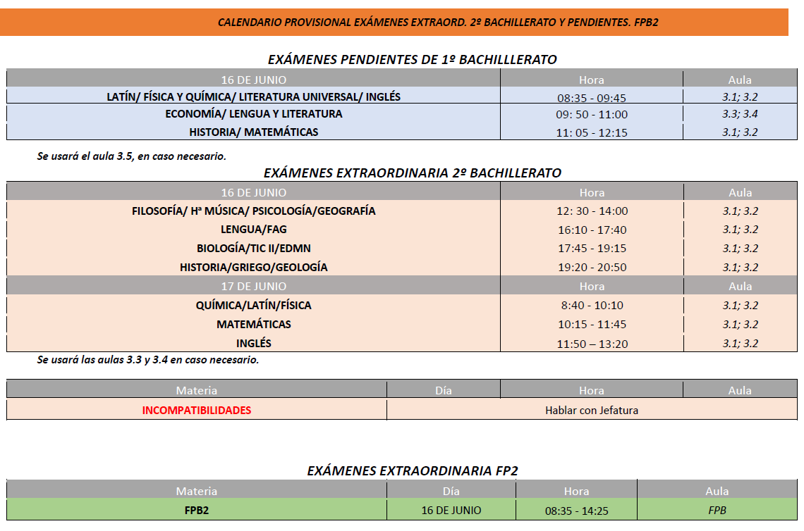 24_25_Exámenes pendientes 2ºBACH y FPB2