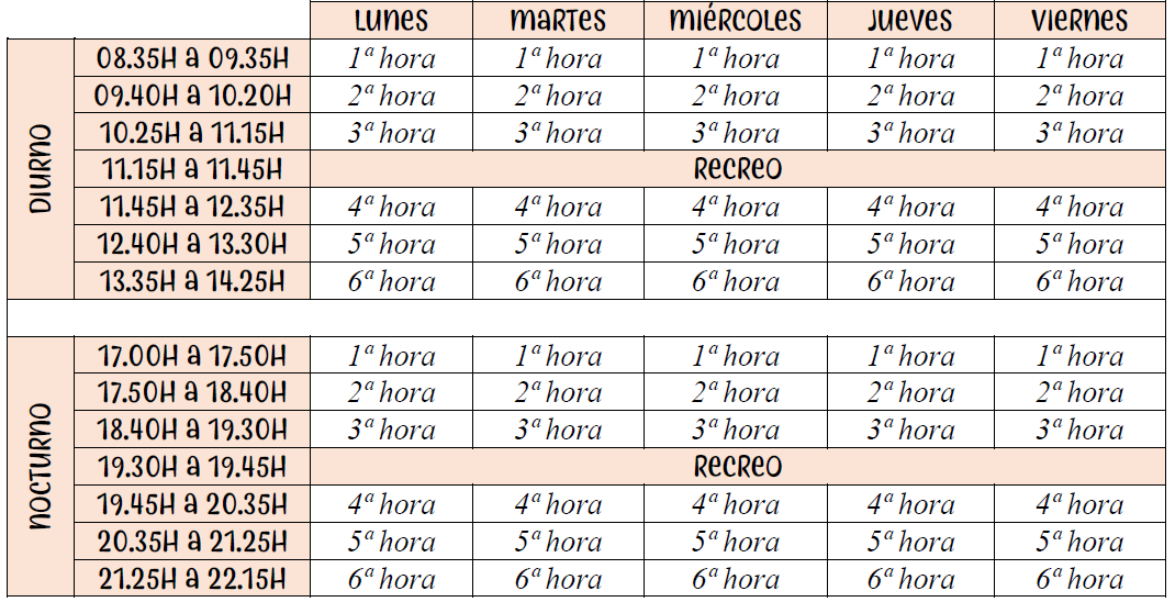 horario del centro
